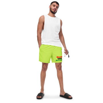 The Only Child 1983 Black Love Matters Men's swim trunks (Lime Green)