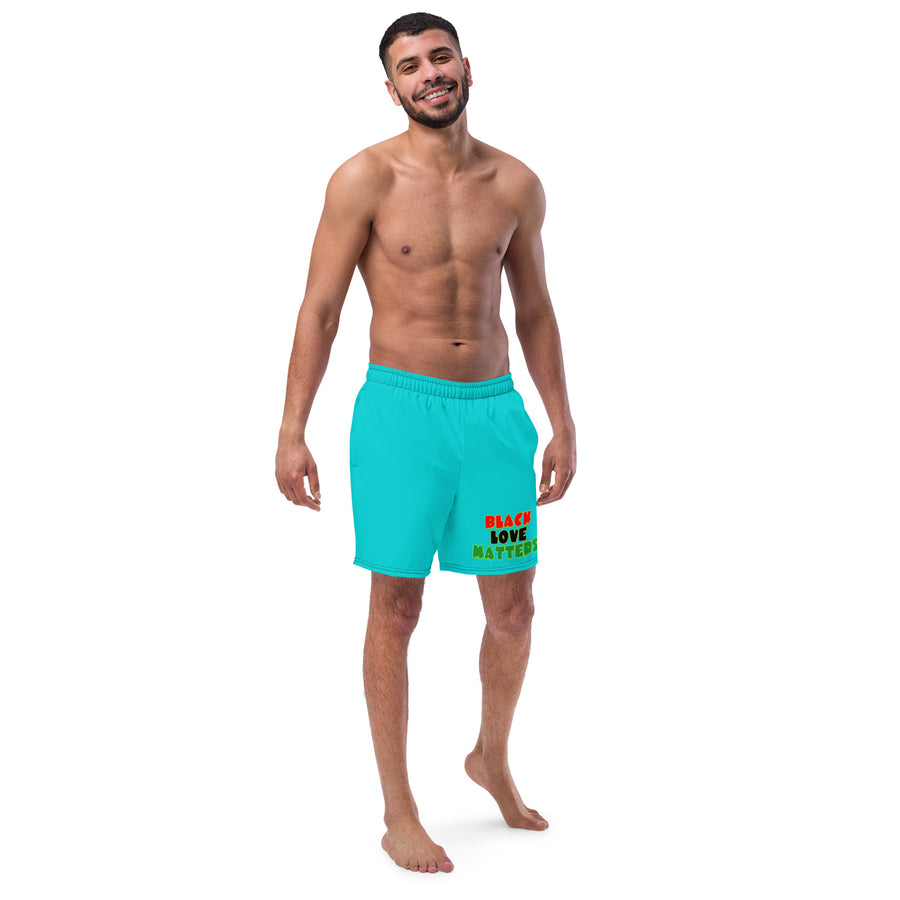 The Only Child 1983 Black Love Matters Men's swim trunks (Dark Turquoise)