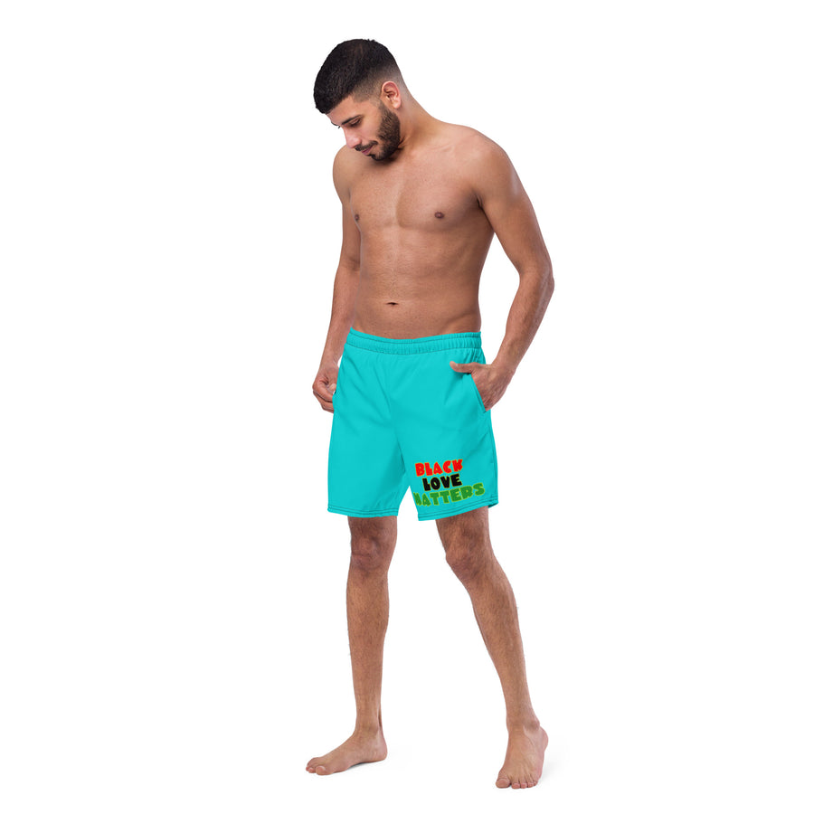 The Only Child 1983 Black Love Matters Men's swim trunks (Dark Turquoise)