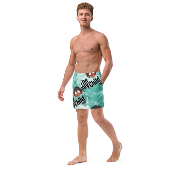 The Only Child 1983 BIG MONOGRAM FULL WORD LOGO Men's swim trunks (blue watercolor)
