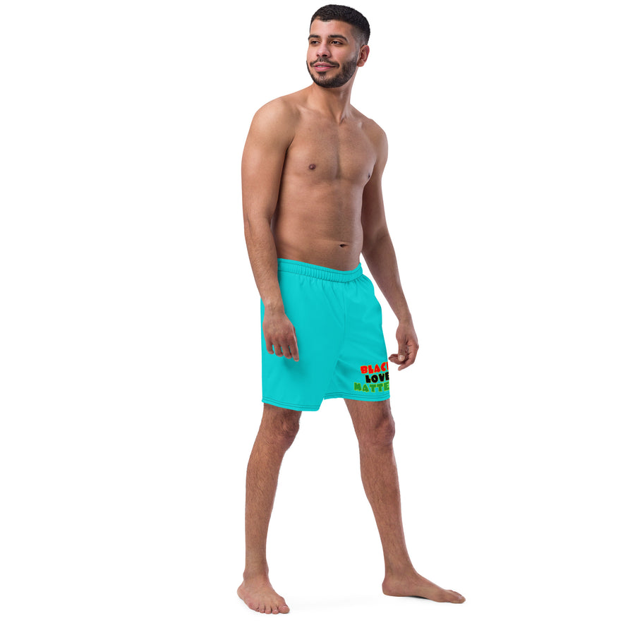 The Only Child 1983 Black Love Matters Men's swim trunks (Dark Turquoise)