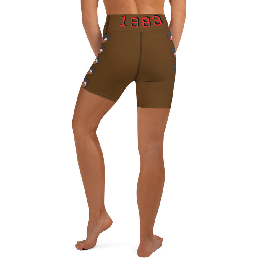 The Only Child 1983 Bighead Logo Sideline Yoga Shorts (BROWN)