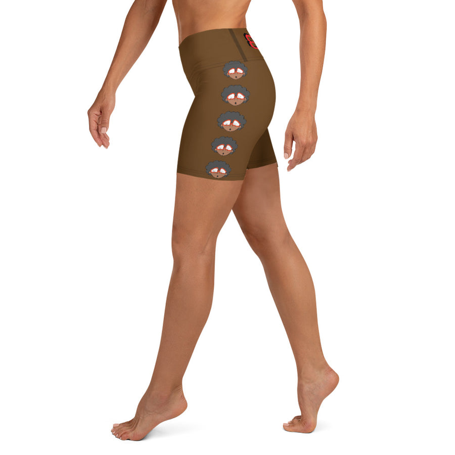 The Only Child 1983 Bighead Logo Sideline Yoga Shorts (BROWN)
