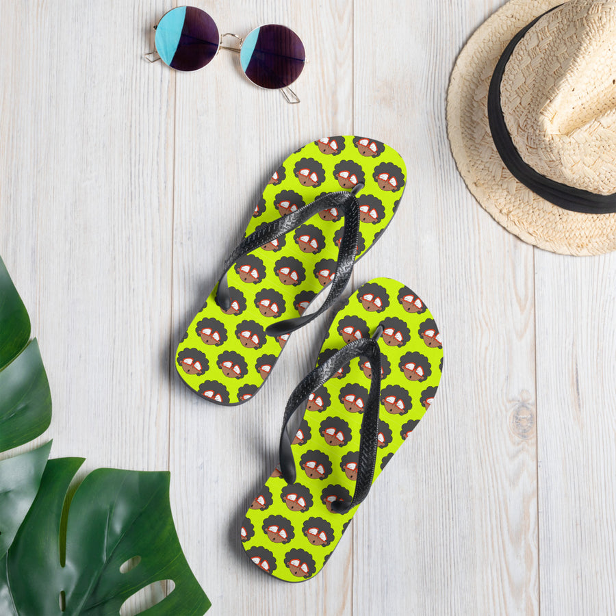 The Only Child 1983 Monogram Bighead Logo Flip-Flops (LIME GREEN)